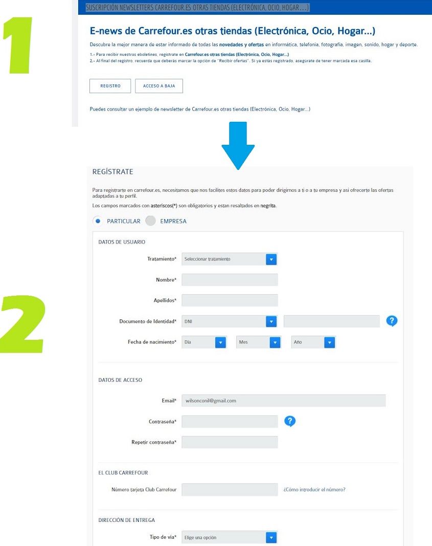 carrefour tiene un formulario de registro infinito